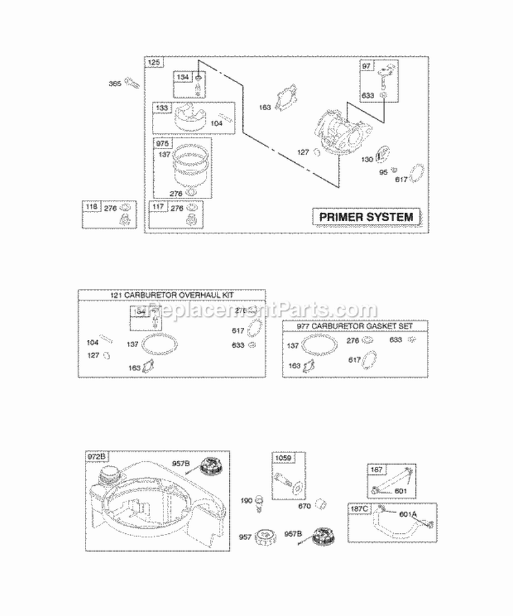 Carburetor Fuel Supply Diagram and Parts List for 123J02-0100-E1  Briggs and Stratton Engine
